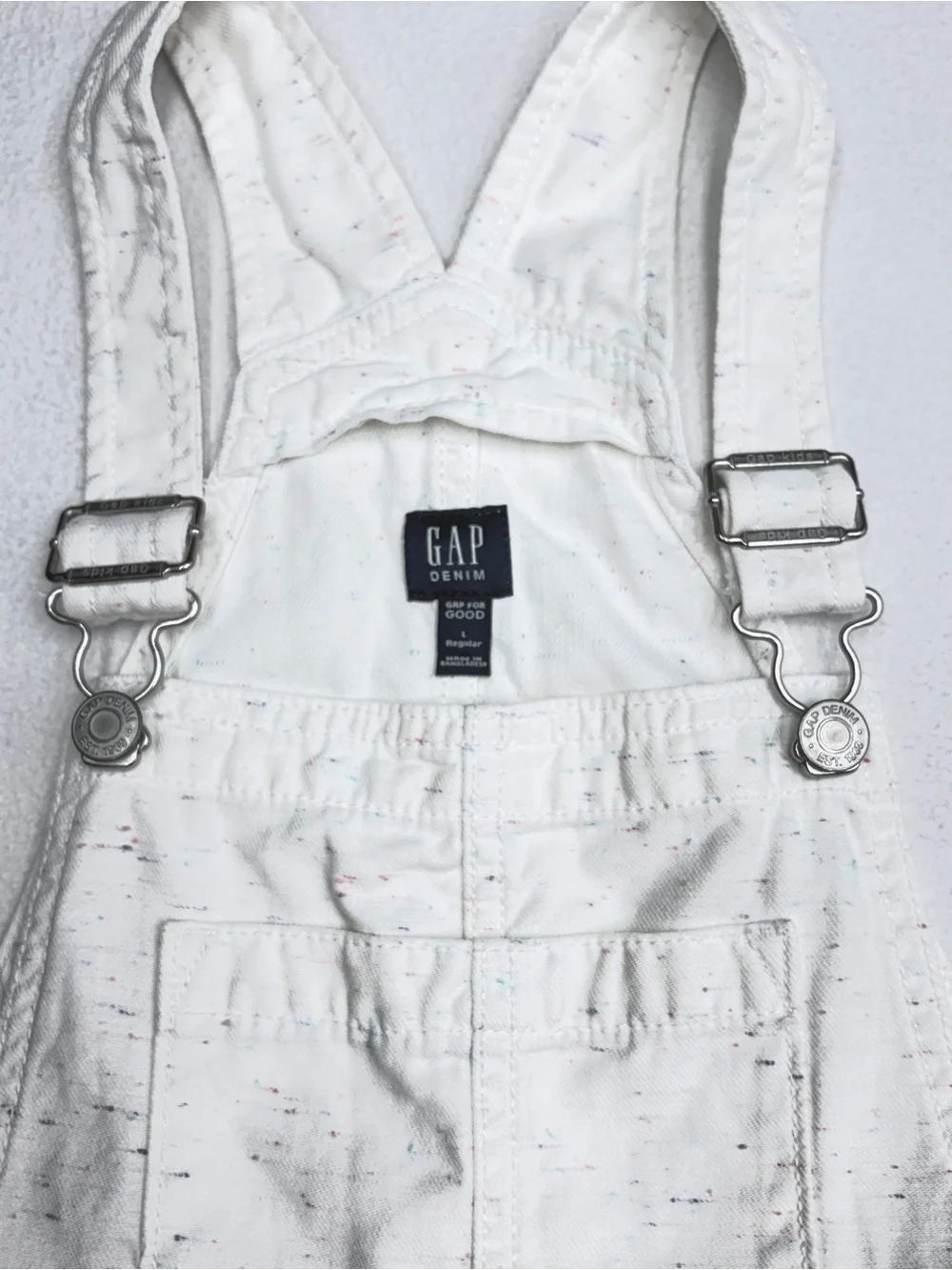 GAP Girls Confetti Print White Denim Shortalls Overalls Size Large 10 11